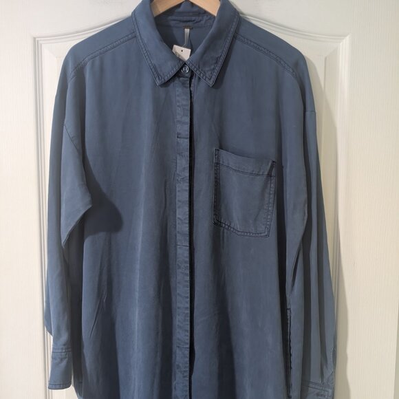 Young Fabulous & Broke | Long Sleeve Midi Shirt Dress In Blue - Picture 4 of 10